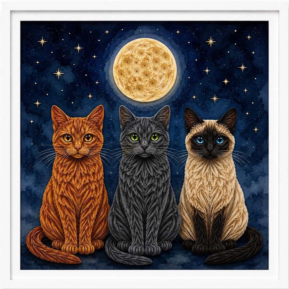 8 X 8 Framed Quilled Cat Trio 3 C 2 A